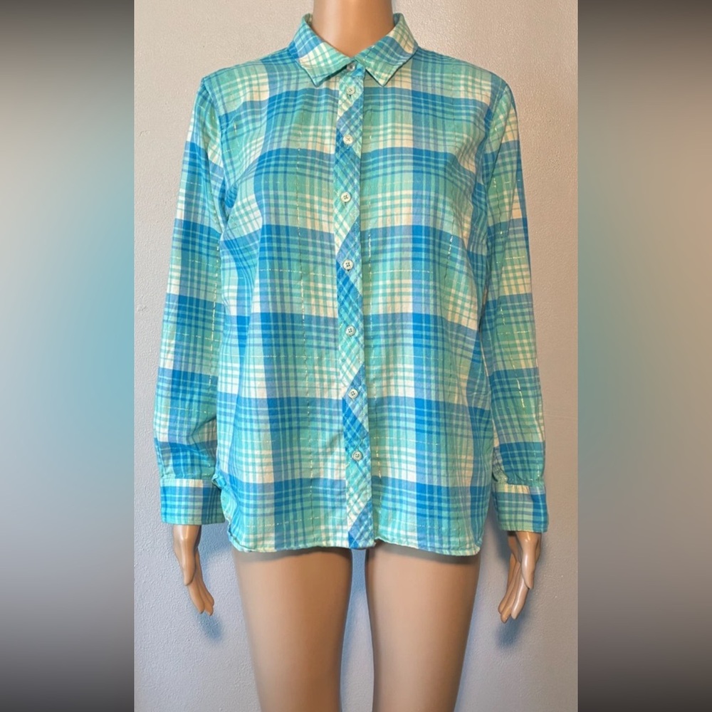 Talbots Petite Women's Shirt Size LP Plaid Button Down Long Sleeve Cotton Blend